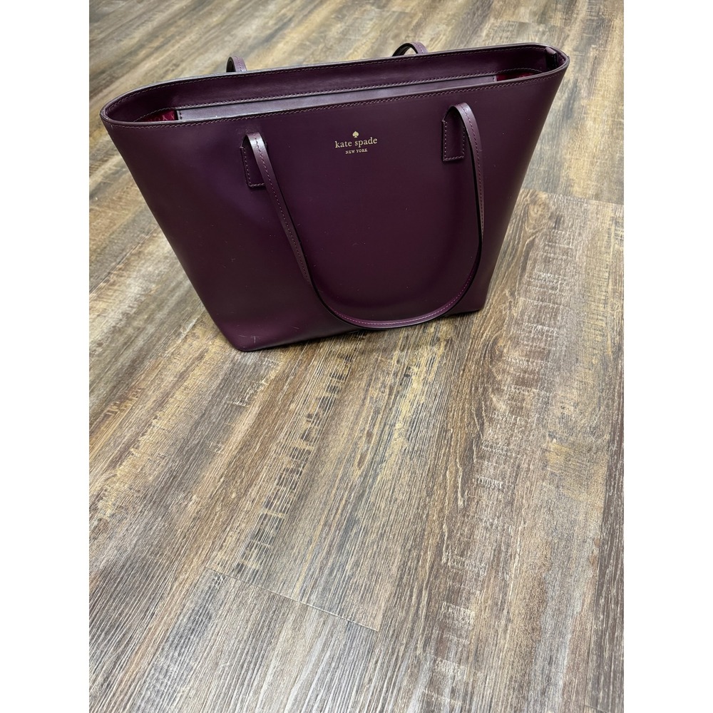 Kate Spade New York Leather Tote Bag Burgundy Plum Top Zip Shoulder Bag - Picture 9 of 16